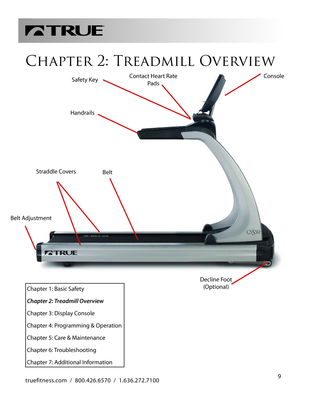 True Fitness CS550 manual Treadmill Overview 