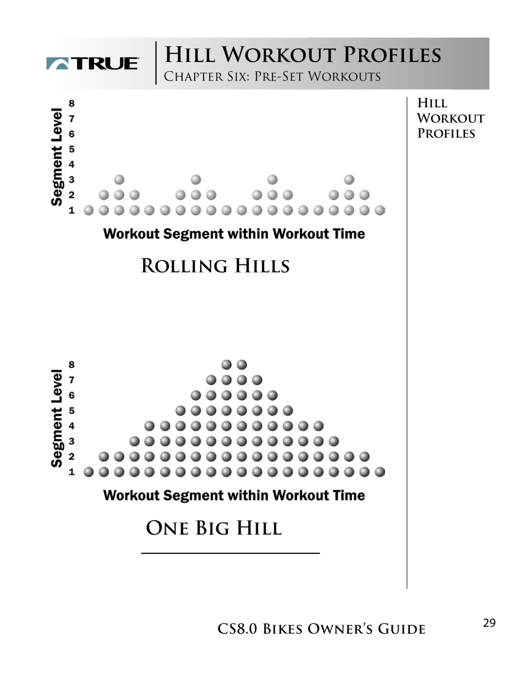 True Fitness CS8.0 manual Hill Workout Profiles 