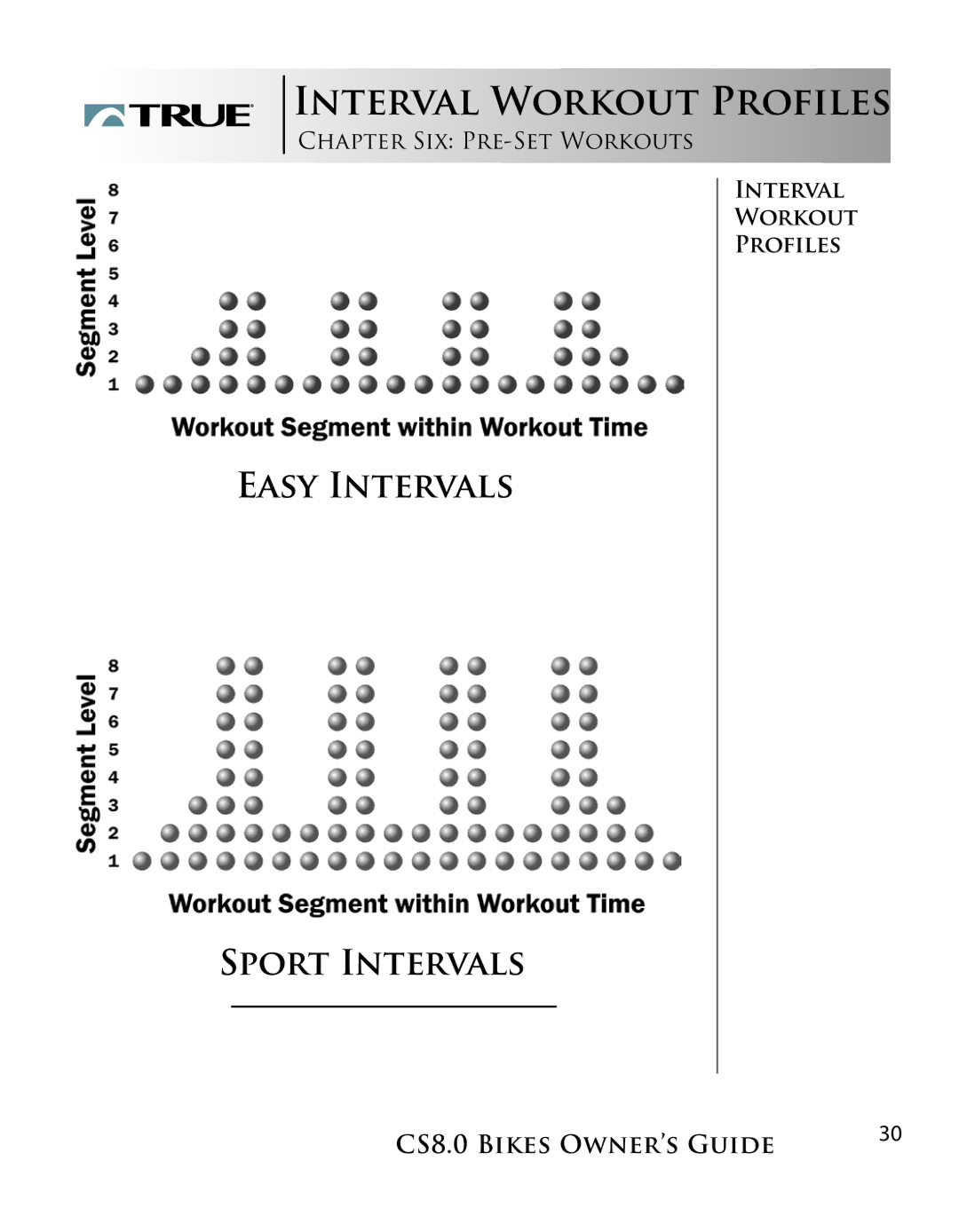 True Fitness CS8.0 manual Interval Workout Profiles, Easy Intervals Sport Intervals 