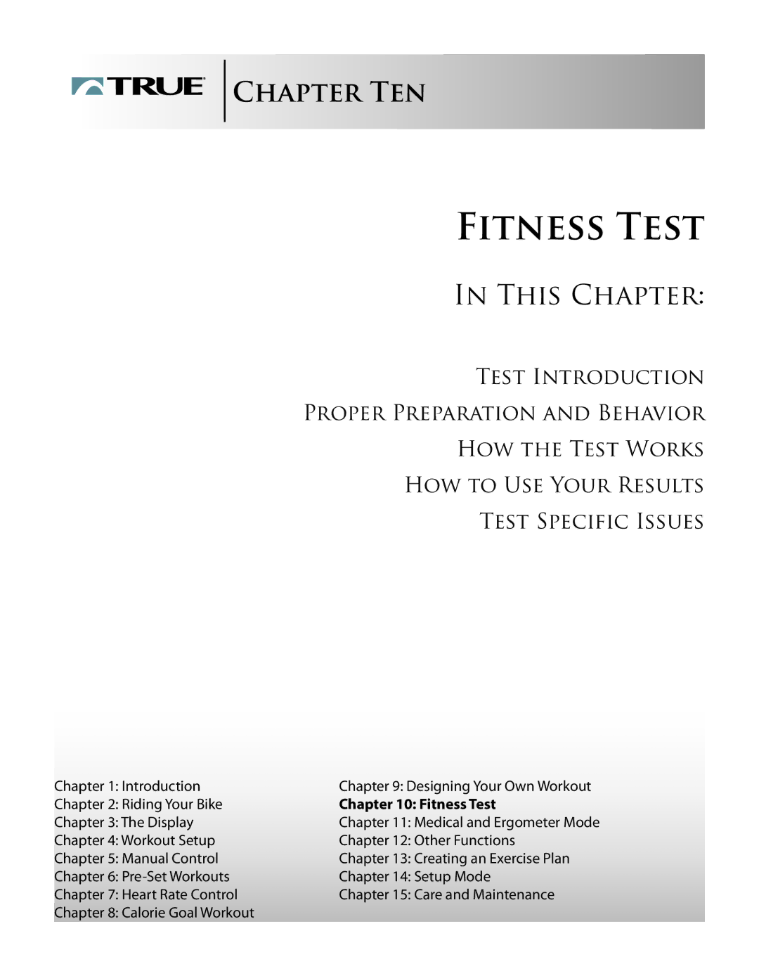 True Fitness CS8.0 manual Fitness Test 