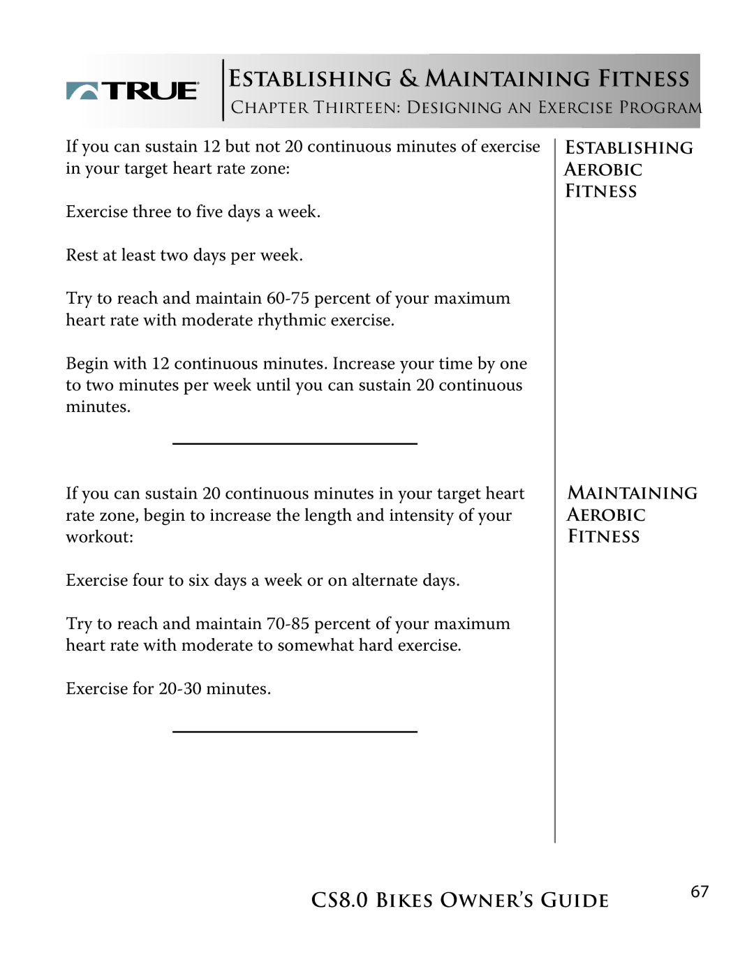 True Fitness CS8.0 manual Establishing & Maintaining Fitness 