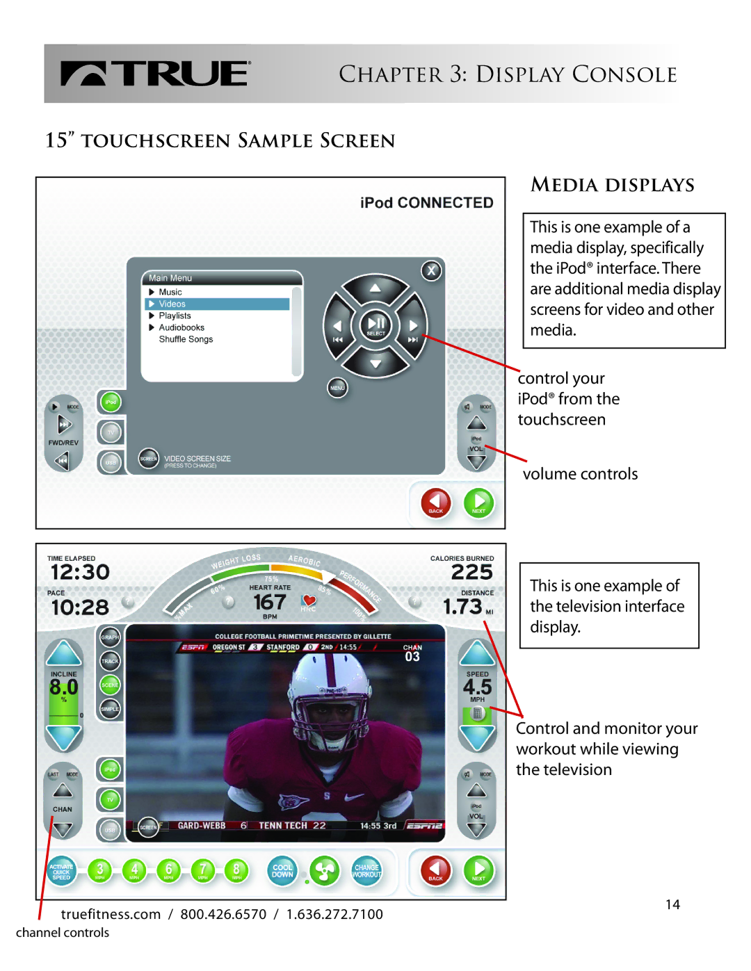 True Fitness CS800 manual Touchscreen Sample Screen, Media Displays 