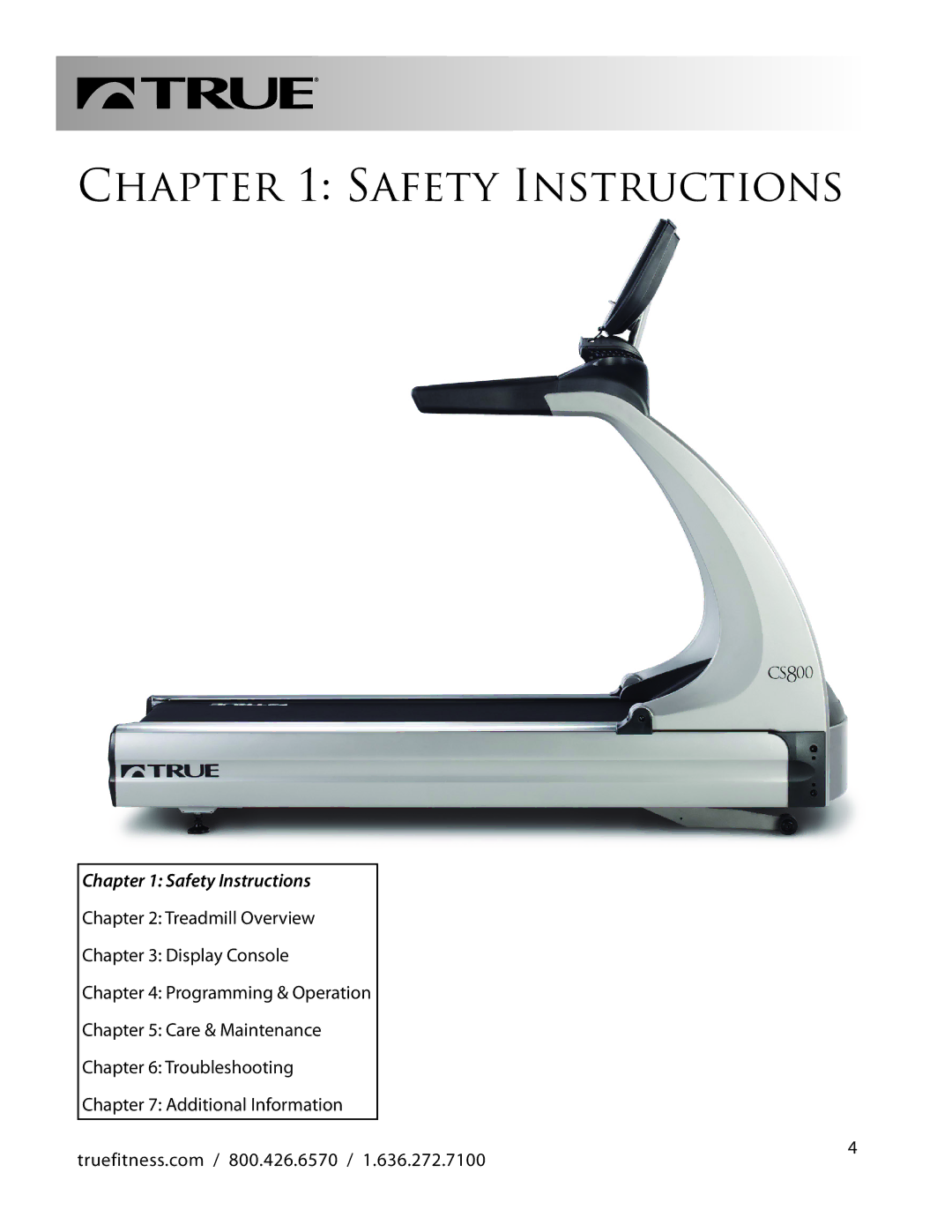 True Fitness CS800 manual Safety Instructions 