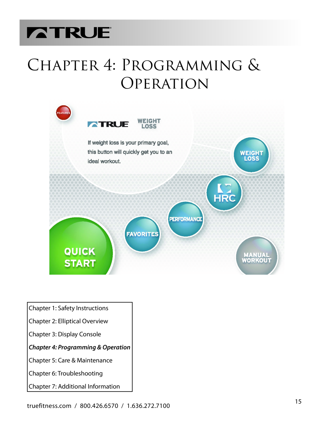 True Fitness CS800 manual Programming & Operation 