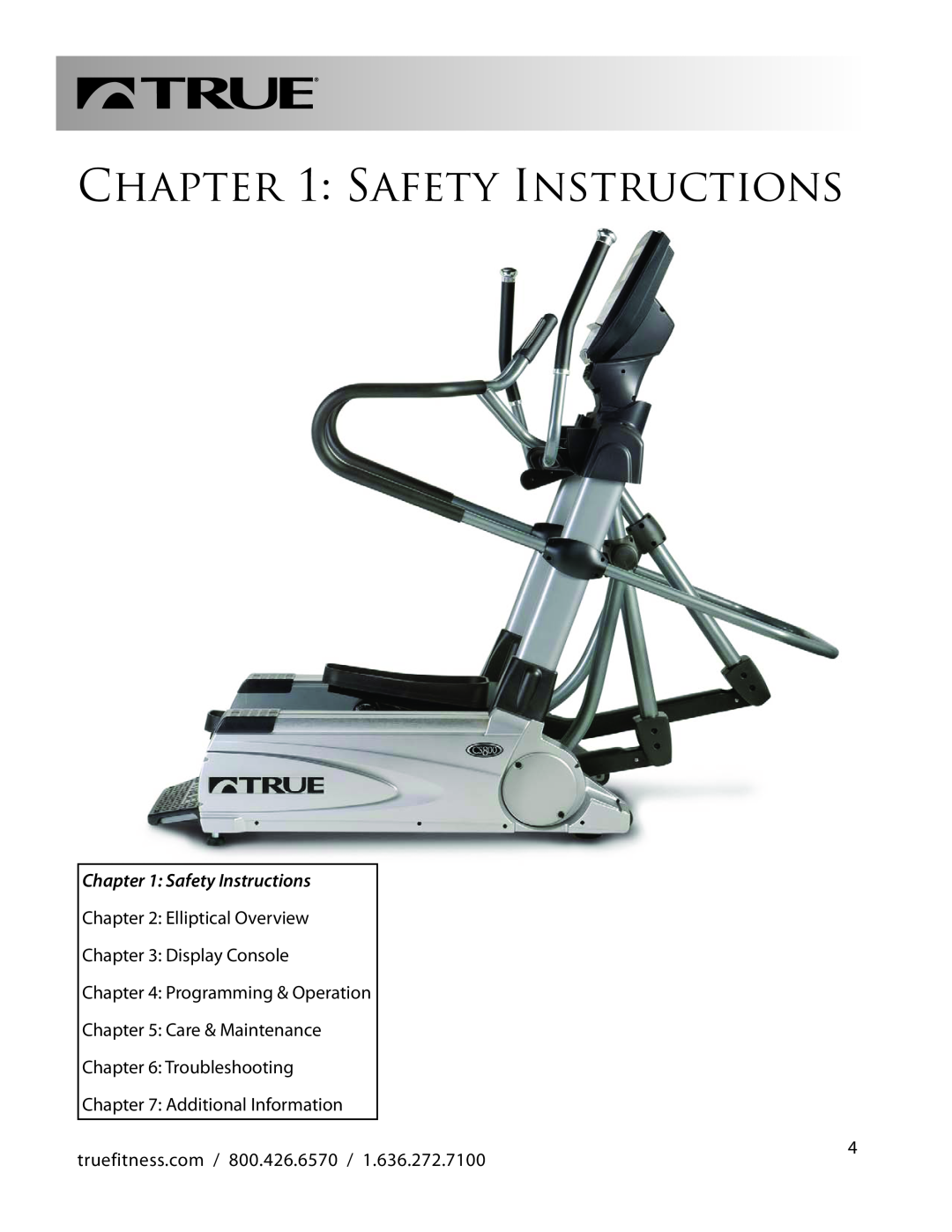 True Fitness CS800 manual Safety Instructions 