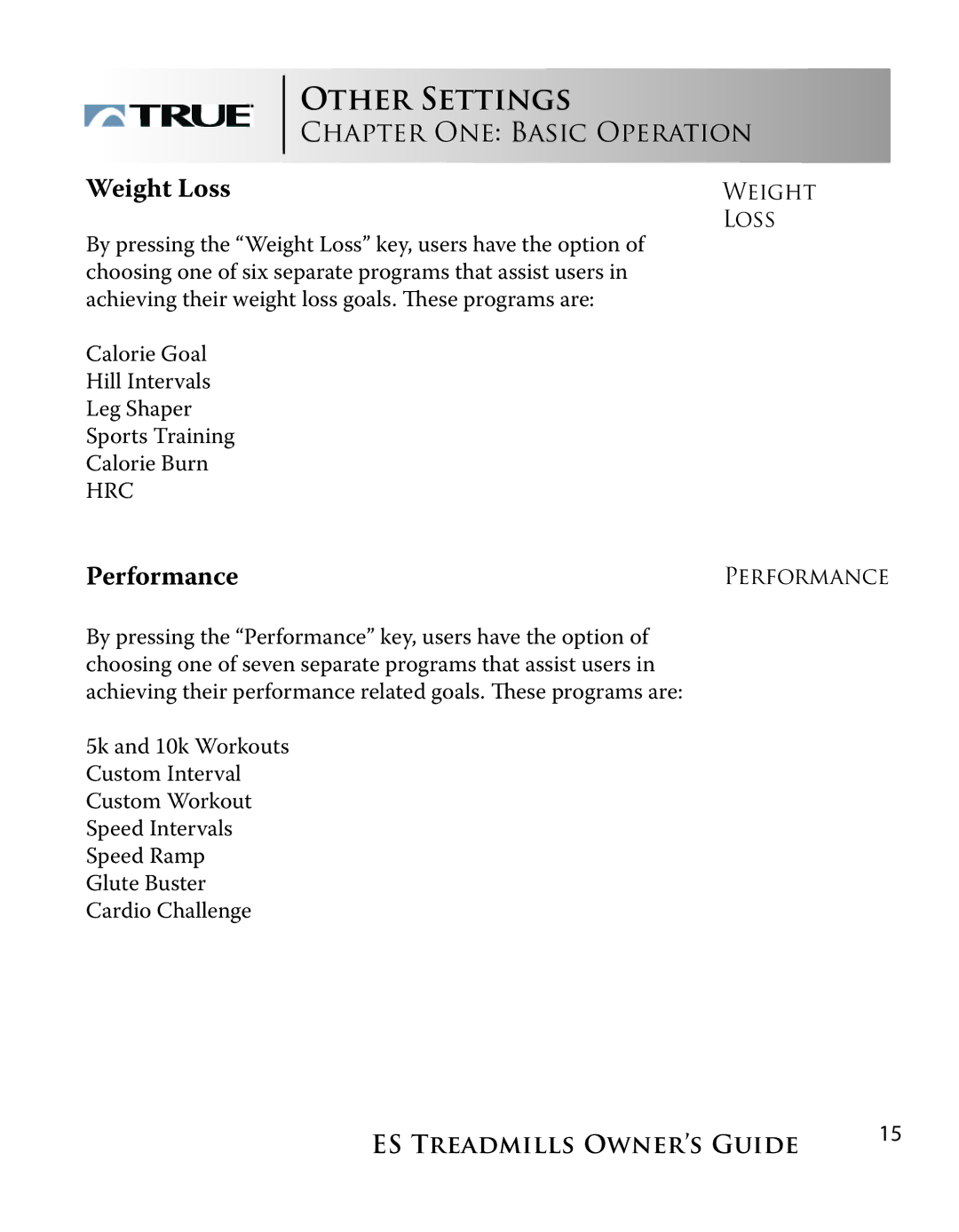 True Fitness ES9.0 + ES7.0 manual Weight Loss 