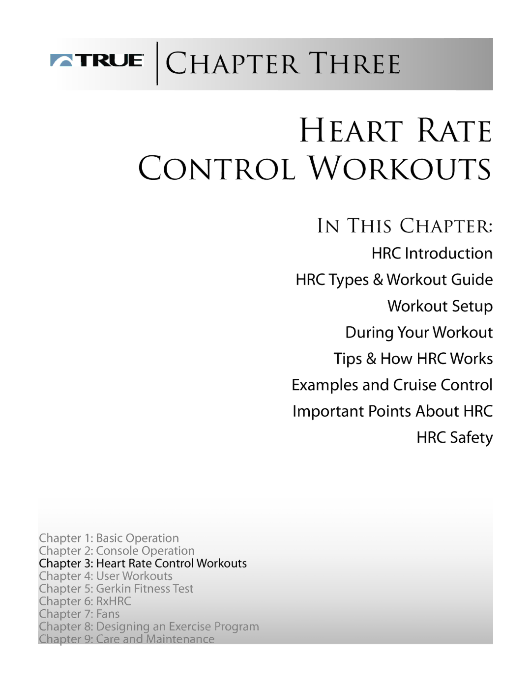 True Fitness ES9.0 + ES7.0 manual Heart Rate Control Workouts 