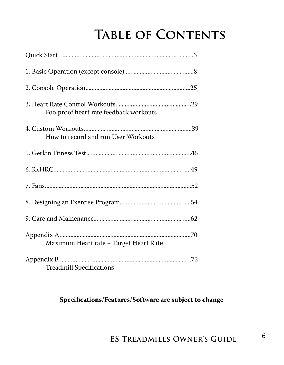 True Fitness ES9.0 + ES7.0 manual Table of Contents 