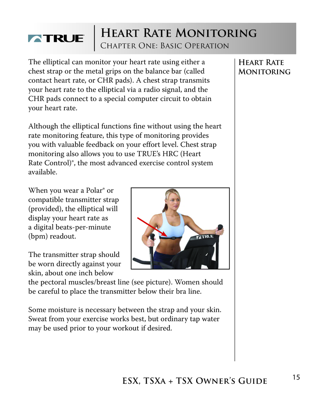 True Fitness ESX, TSXa manual Heart Rate Monitoring 