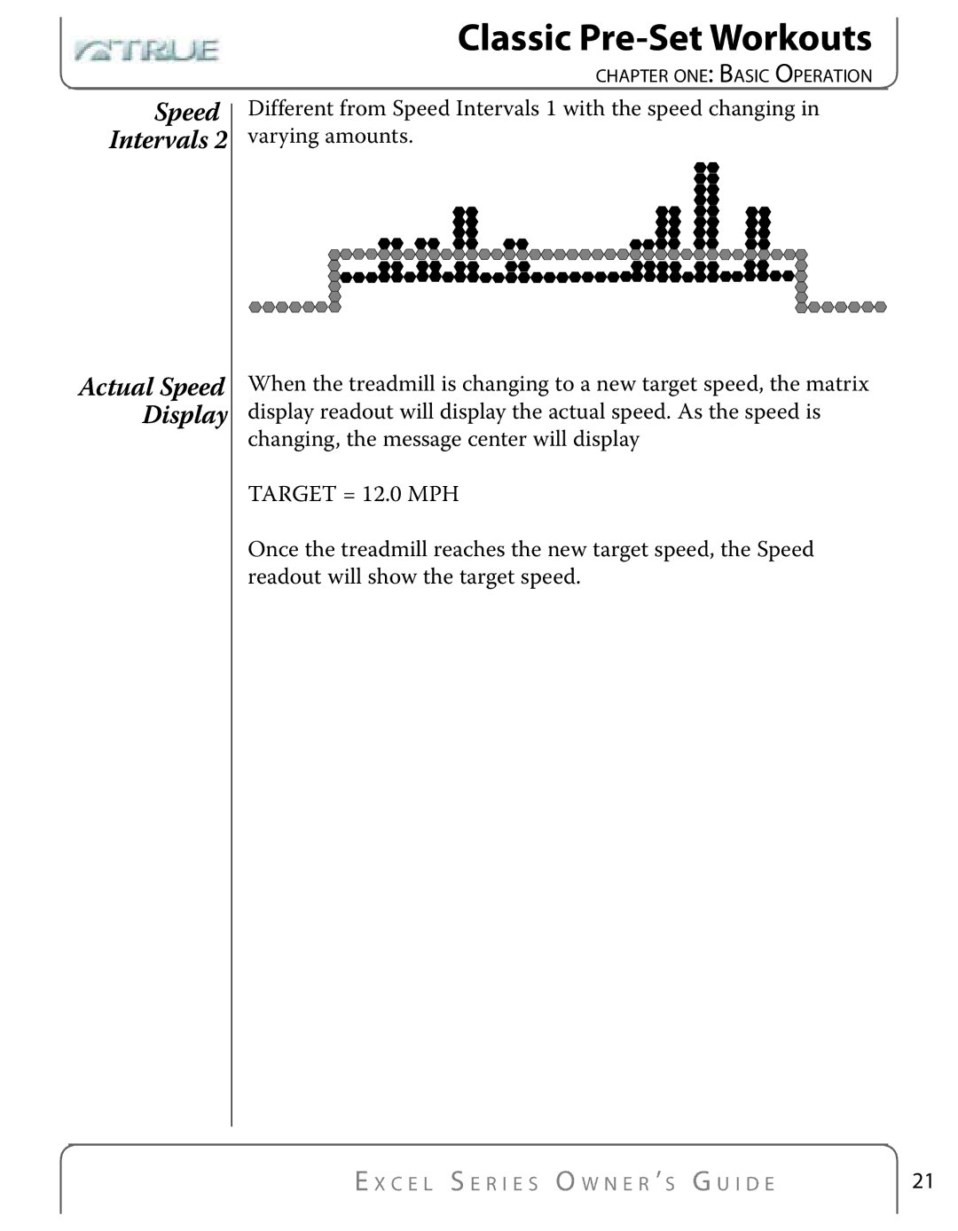 True Fitness Excel Series manual Speed Intervals 