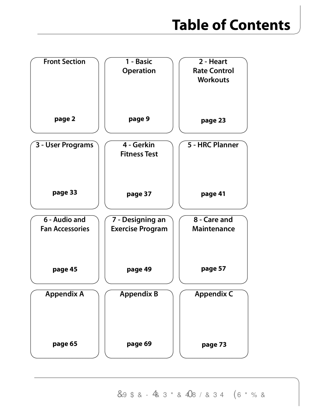 True Fitness Excel Series manual Table of Contents 