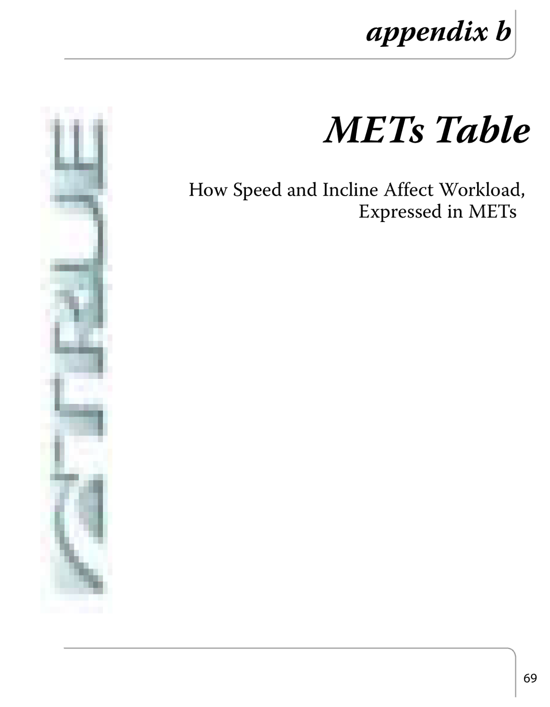 True Fitness Excel Series manual METs Table 