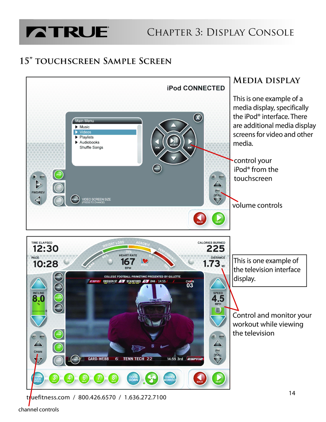 True Fitness LC1100 manual Touchscreen Sample Screen, Media Display 