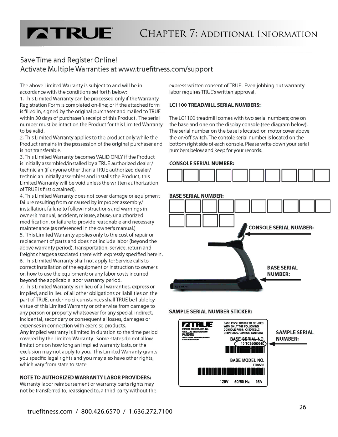 True Fitness LC1100 manual Additional Information 