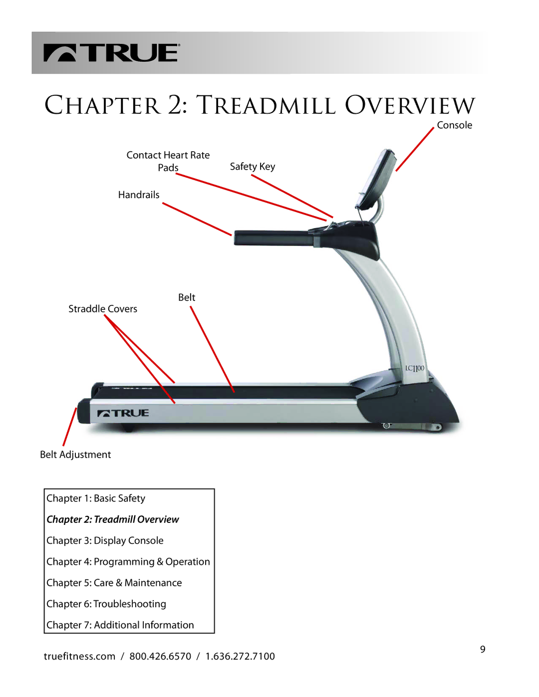 True Fitness LC1100 manual Treadmill Overview 