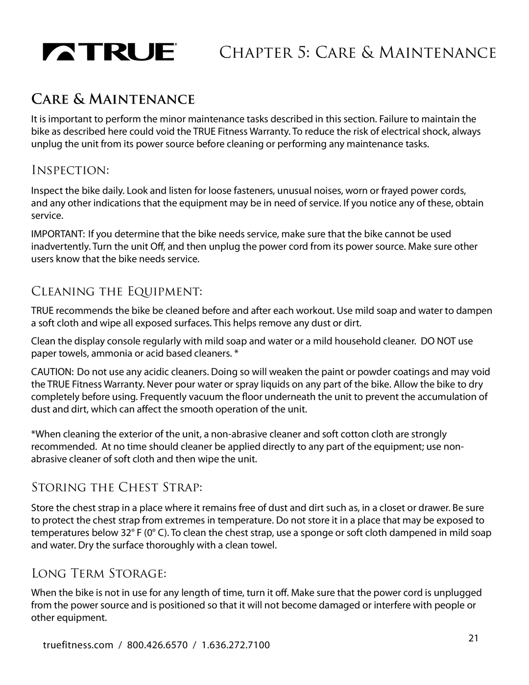 True Fitness LC900 manual Care & Maintenance 