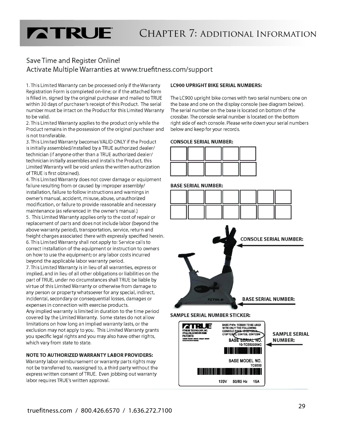 True Fitness LC900 manual Additional Information 