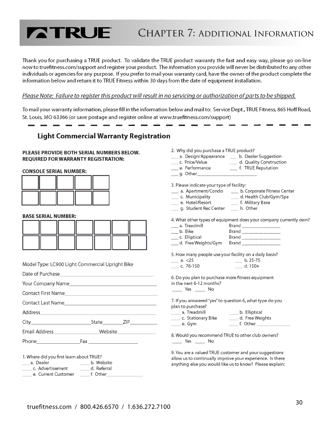 True Fitness LC900 manual Additional Information 