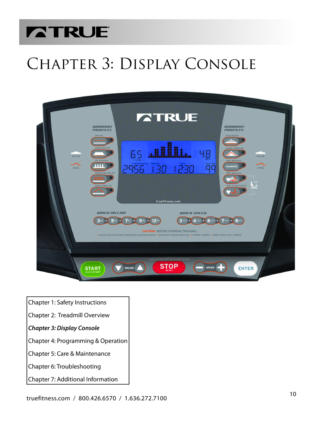 True Fitness PS100 manual Display Console 