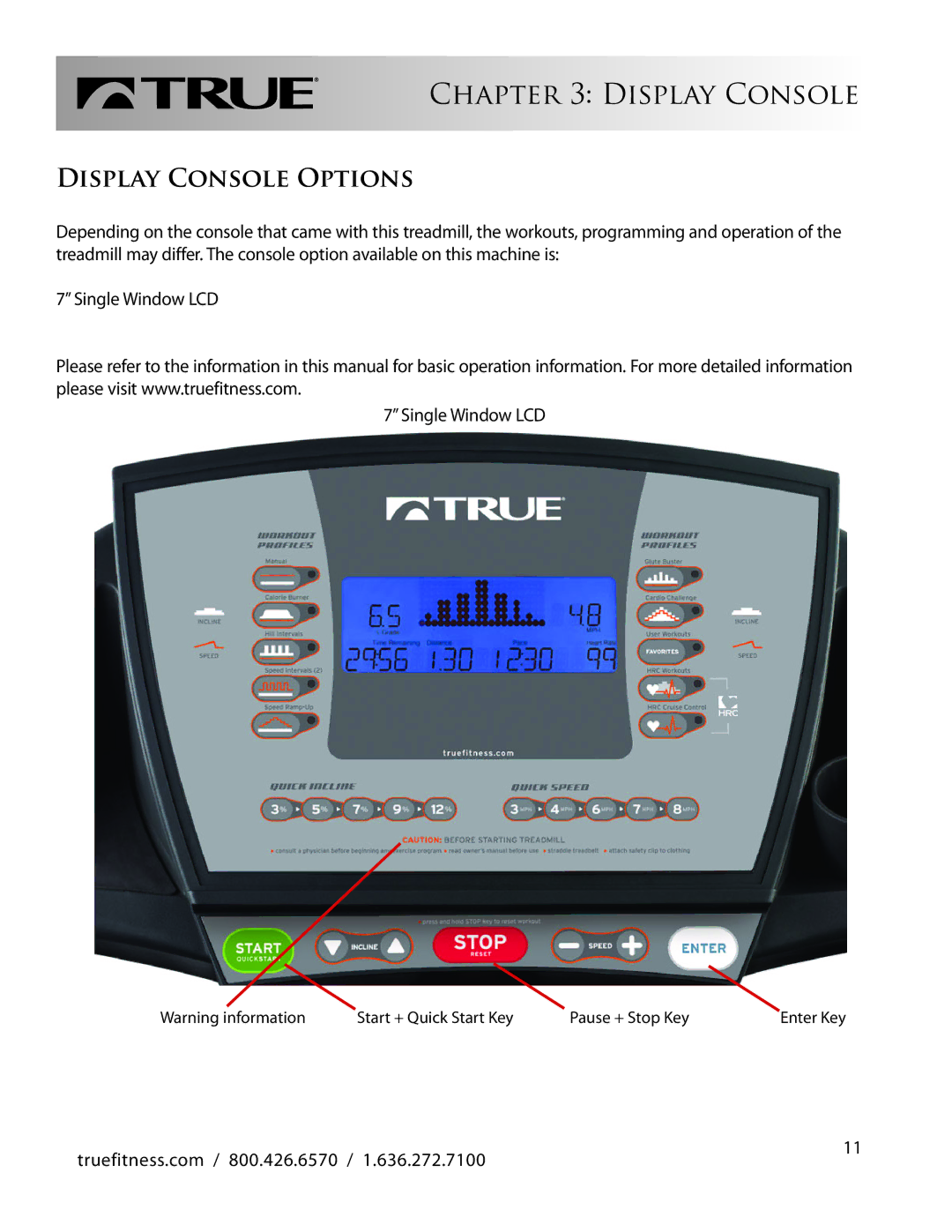 True Fitness PS100 manual Display Console Options 