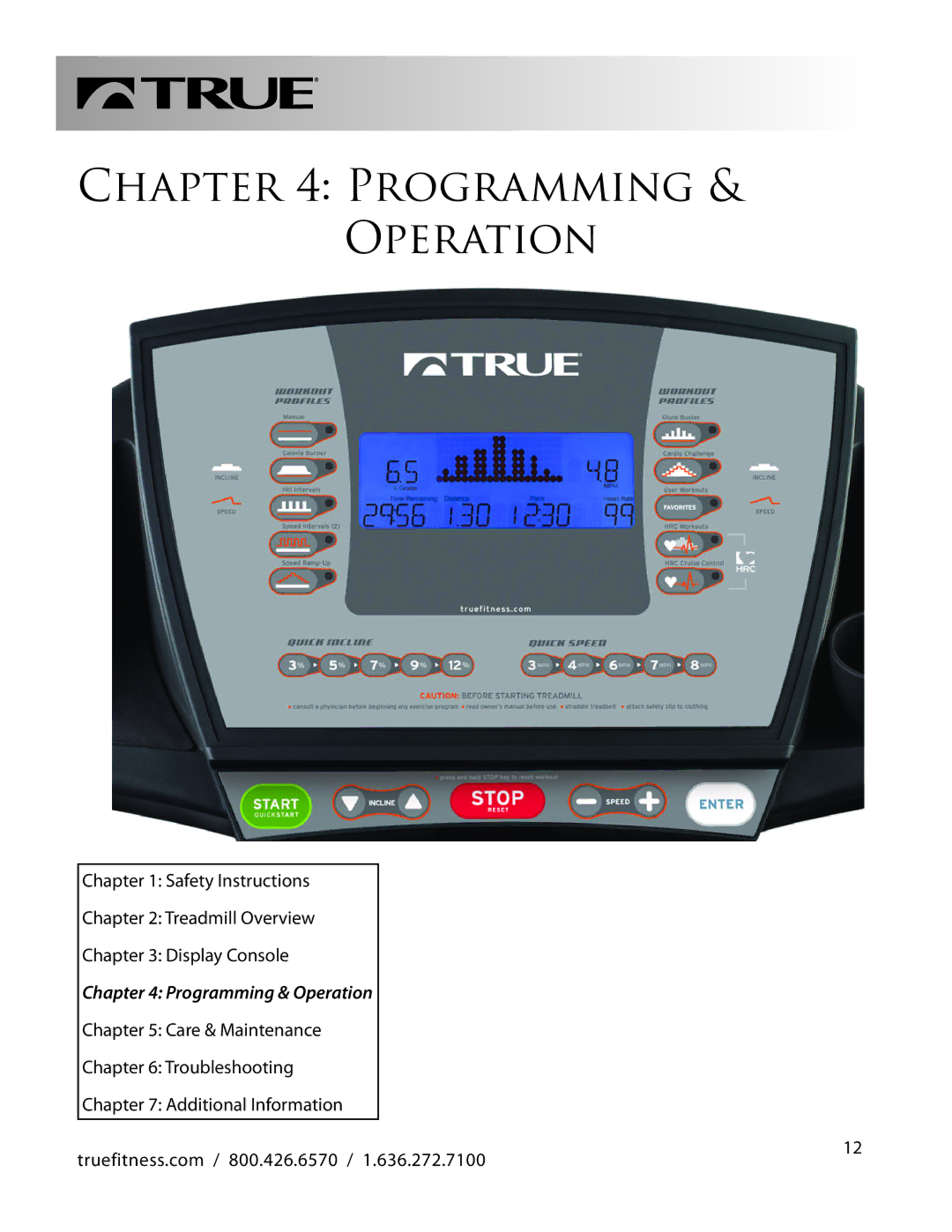 True Fitness PS100 manual Programming & Operation 