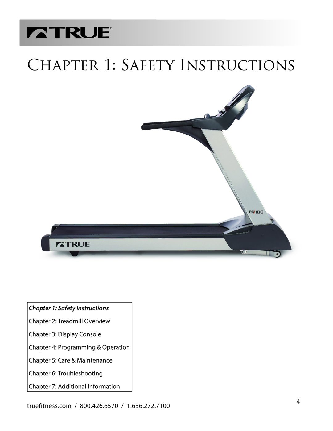 True Fitness PS100 manual Safety Instructions 