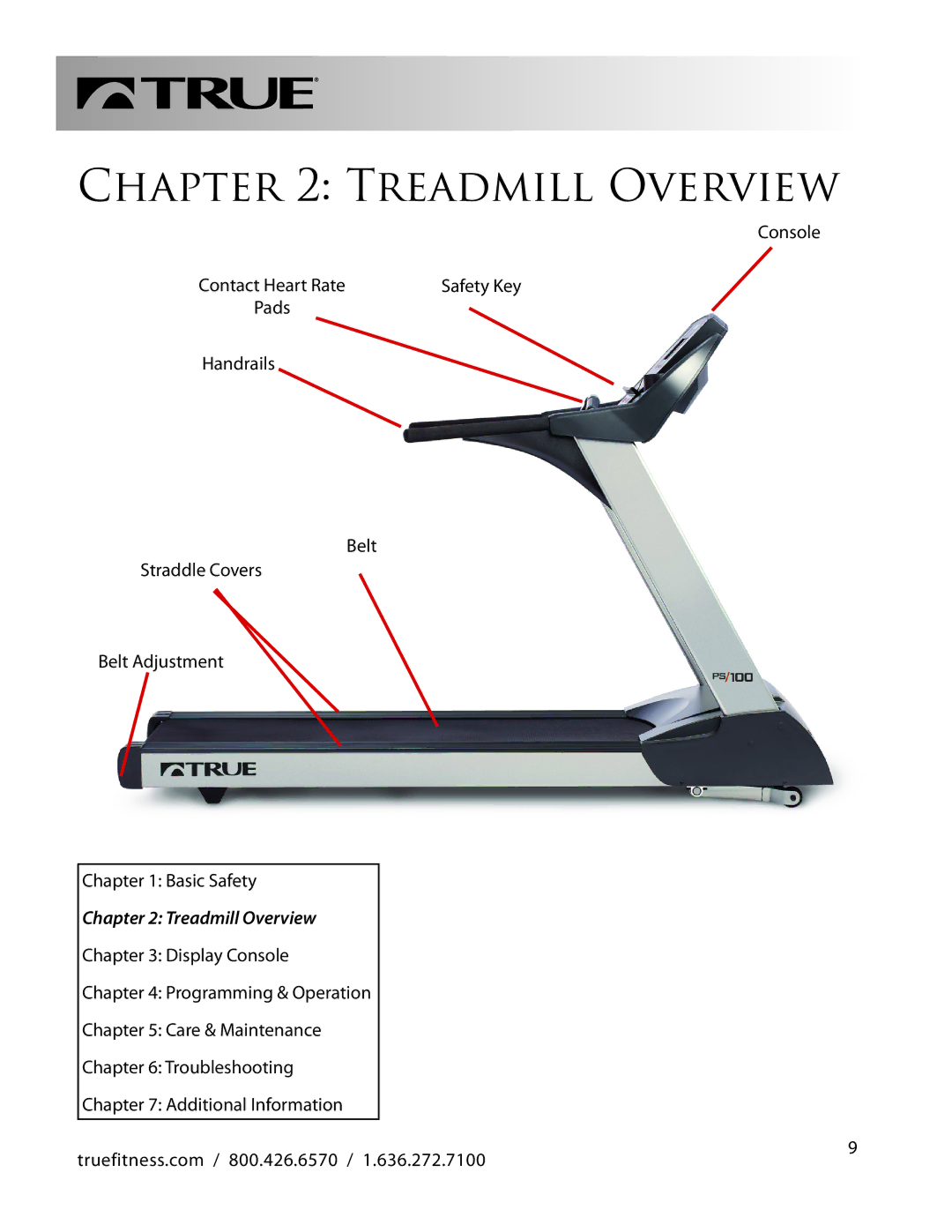 True Fitness PS100 manual Treadmill Overview 