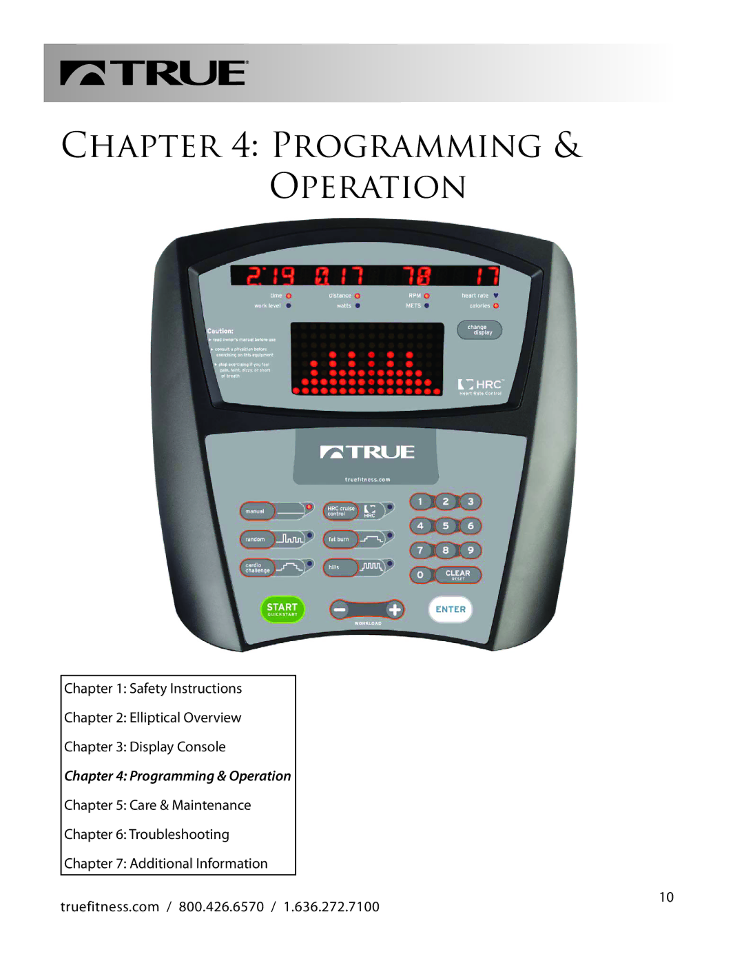 True Fitness PS100 manual Programming & Operation 