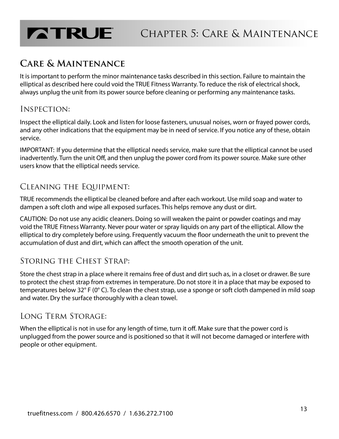 True Fitness PS100 manual Care & Maintenance 