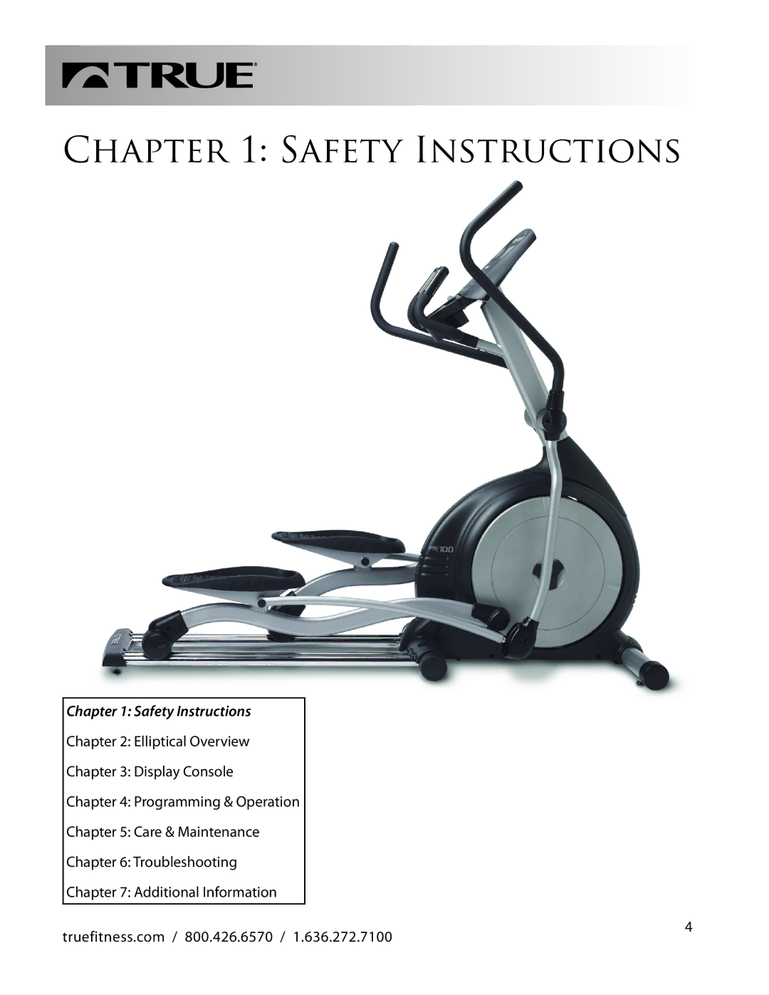 True Fitness PS100 manual Safety Instructions 