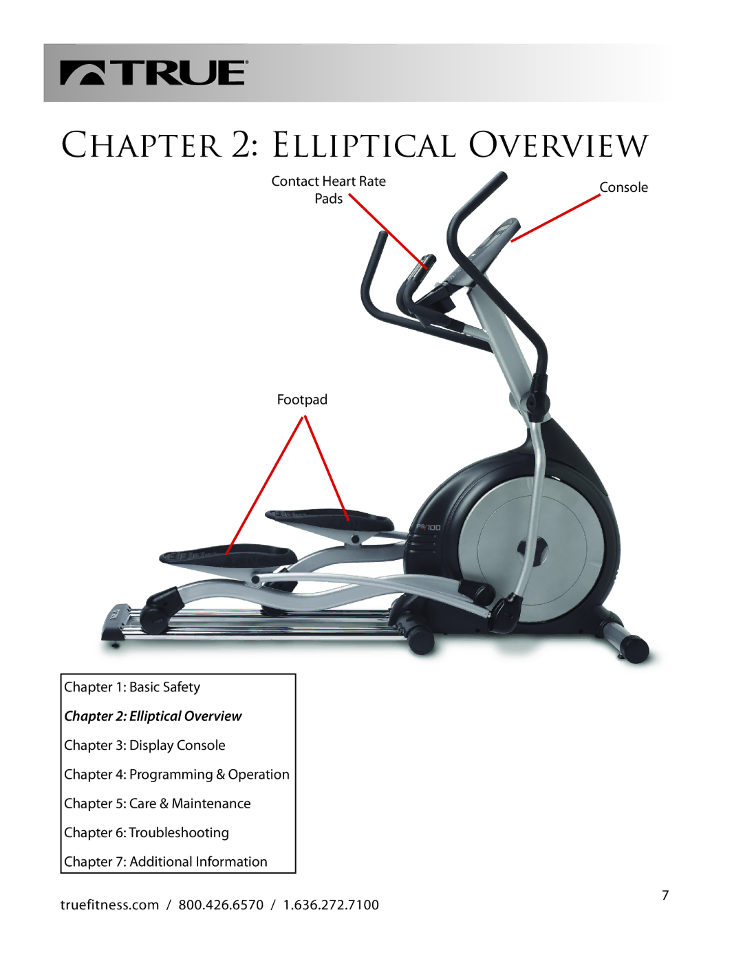 True Fitness PS100 manual Elliptical Overview 