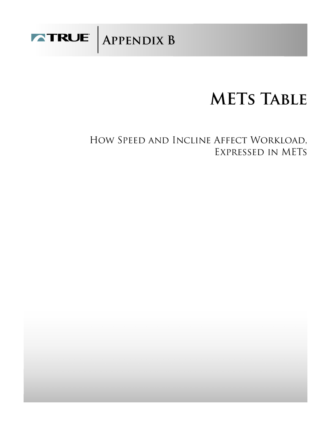 True Fitness PS1100 manual Mets Table 