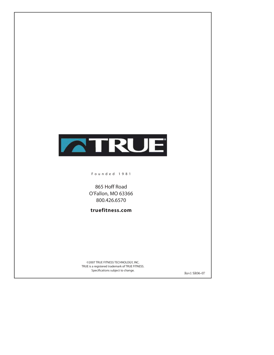 True Fitness P100, PS50 manual Truefitness.com 