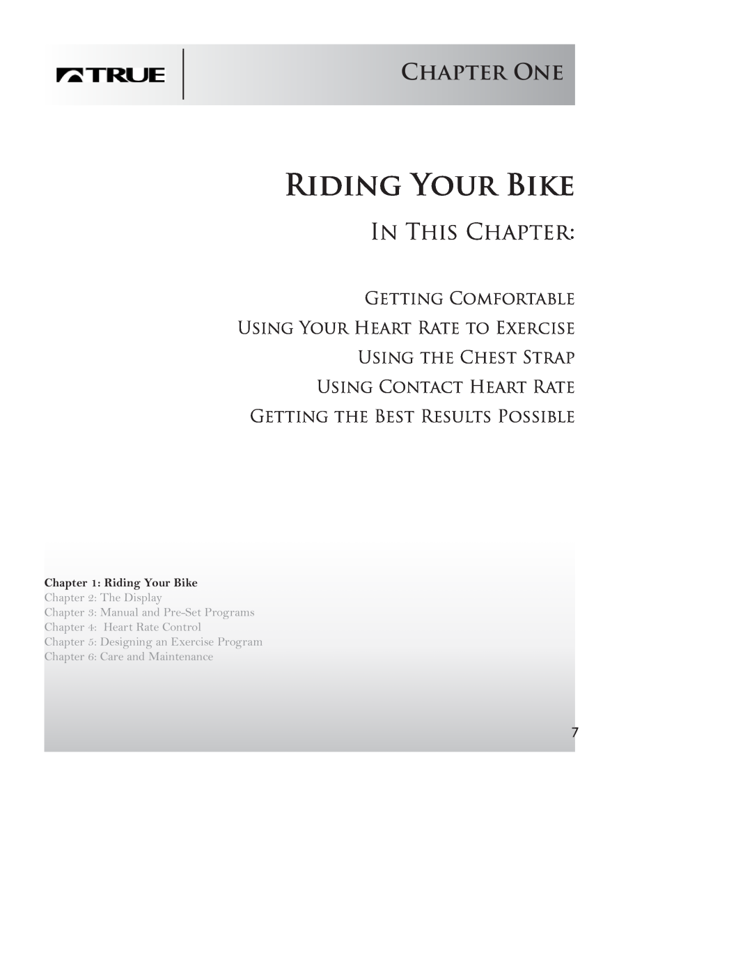 True Fitness PS50 Riding Your Bike, Chapter One, In This Chapter, Getting Comfortable Using Your Heart Rate to Exercise 