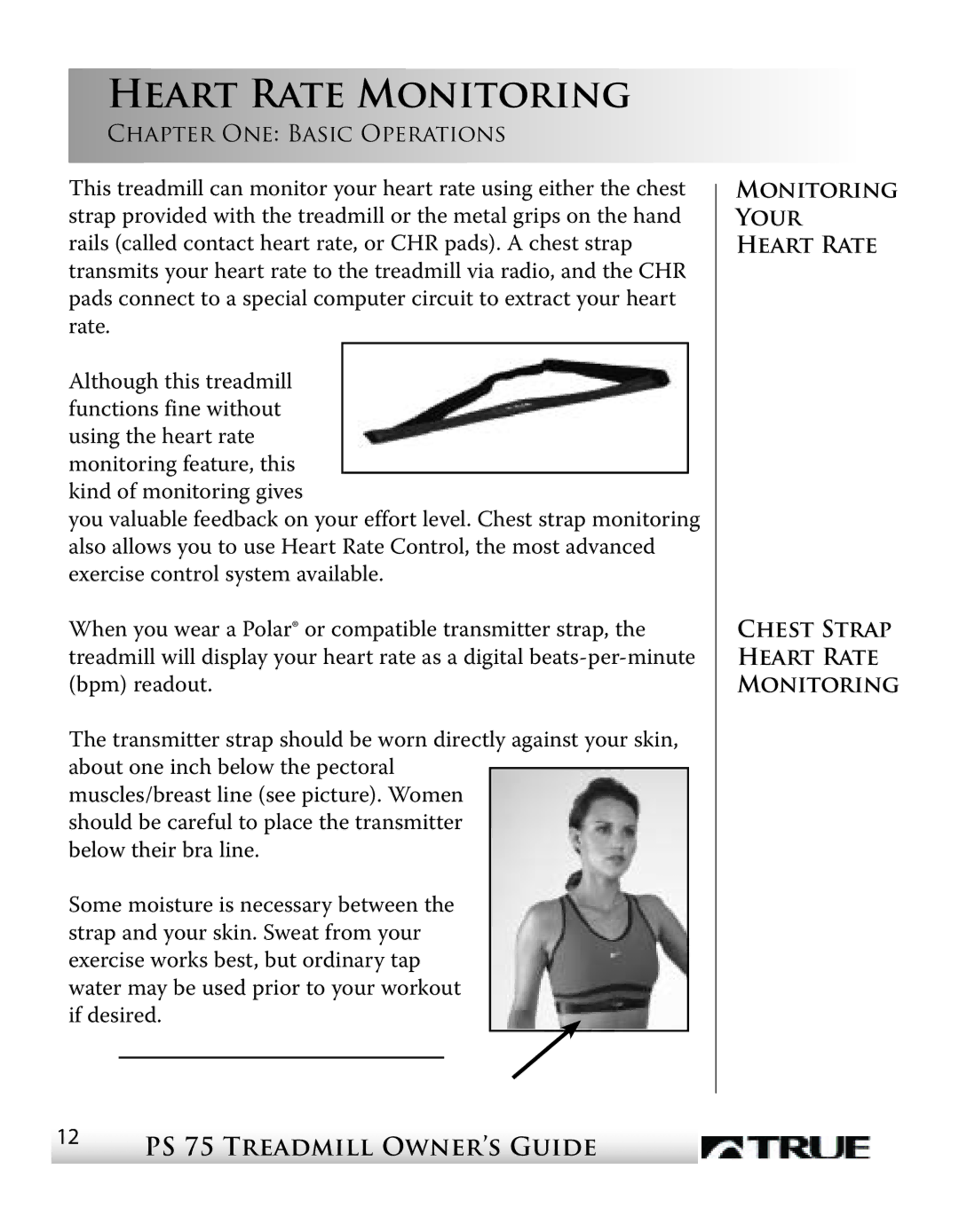 True Fitness PS75 manual Heart Rate Monitoring 