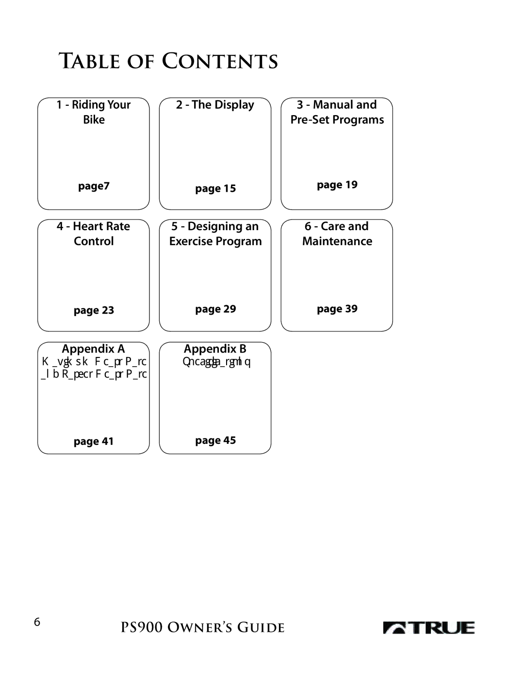 True Fitness PS900 manual Table of Contents 