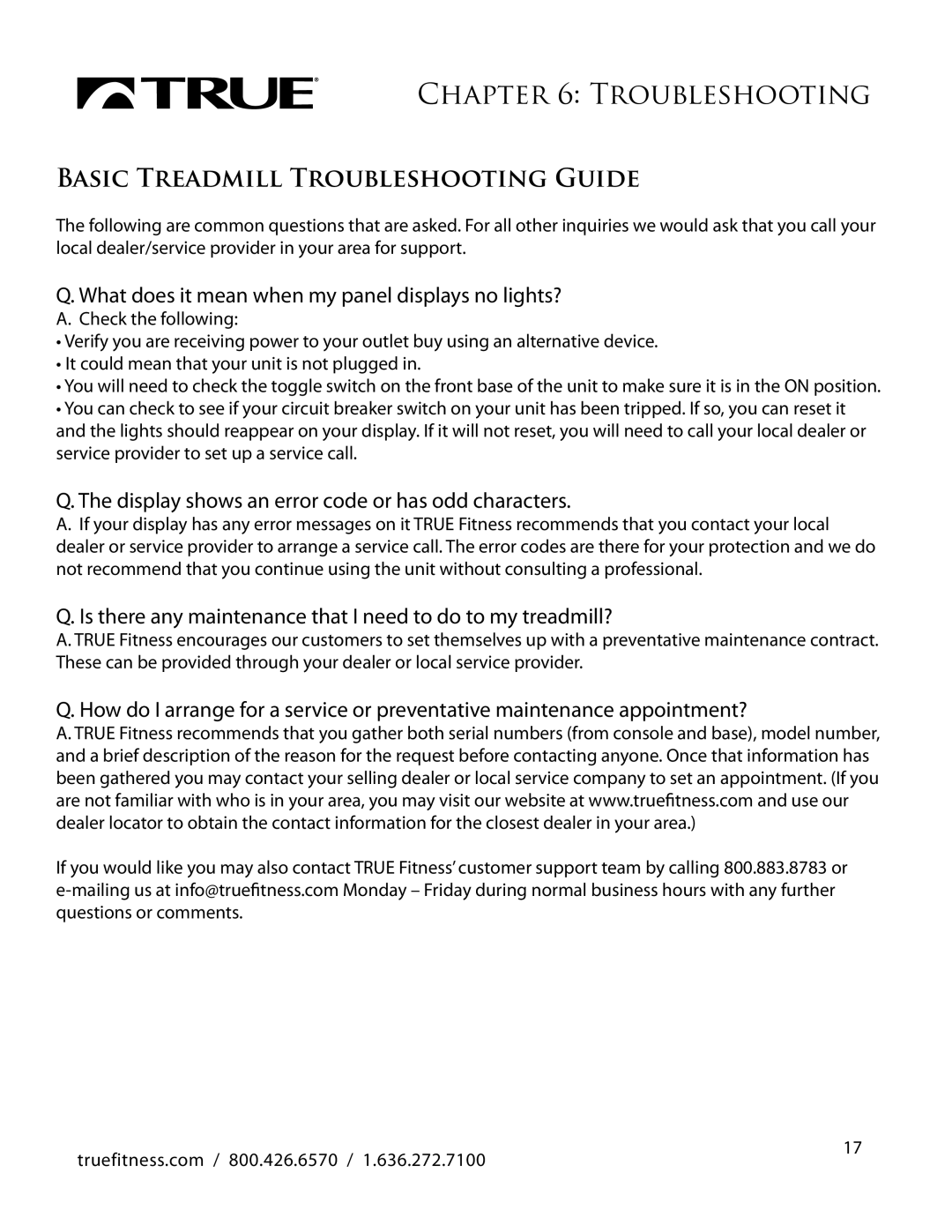 True Fitness PS900 manual Basic Treadmill Troubleshooting Guide 