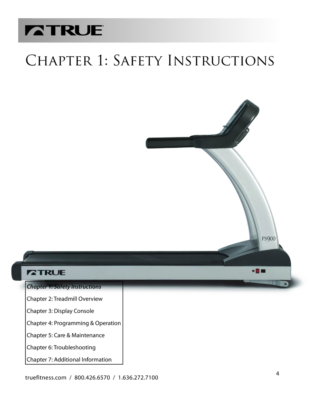 True Fitness PS900 manual Safety Instructions 