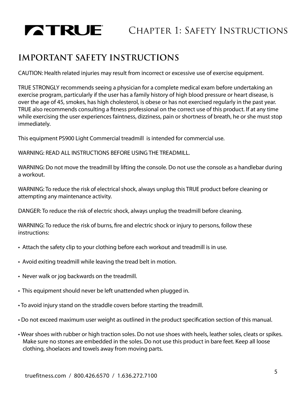 True Fitness PS900 manual Important Safety Instructions 