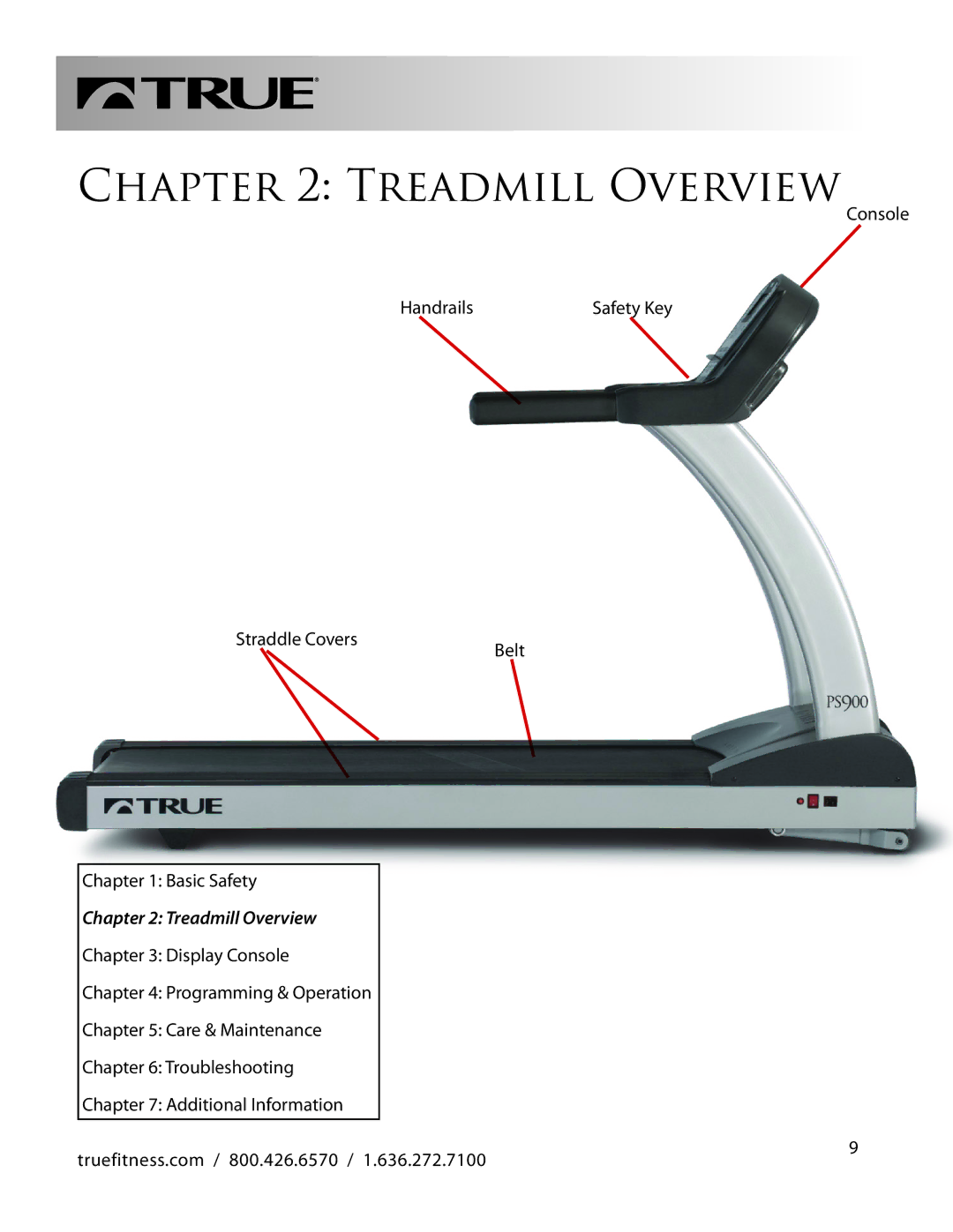 True Fitness PS900 manual Treadmill Overview 