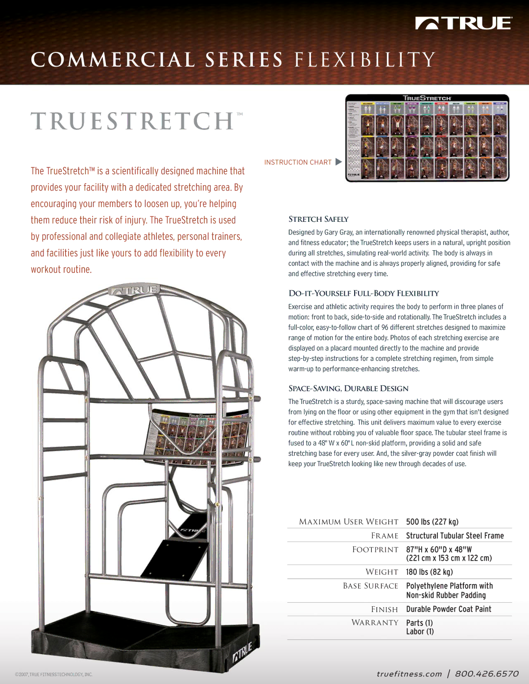 True Fitness TrueStretch manual Truestretch, Instruction Chart, Stretch Safely, DO-IT-YOURSELF FULL-BODY Flexibility 