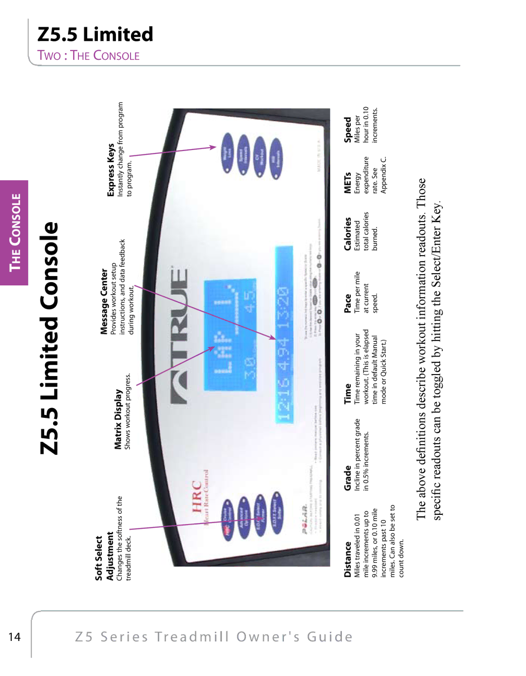 True Fitness Z5 Series manual Z5.5 Limited Console 