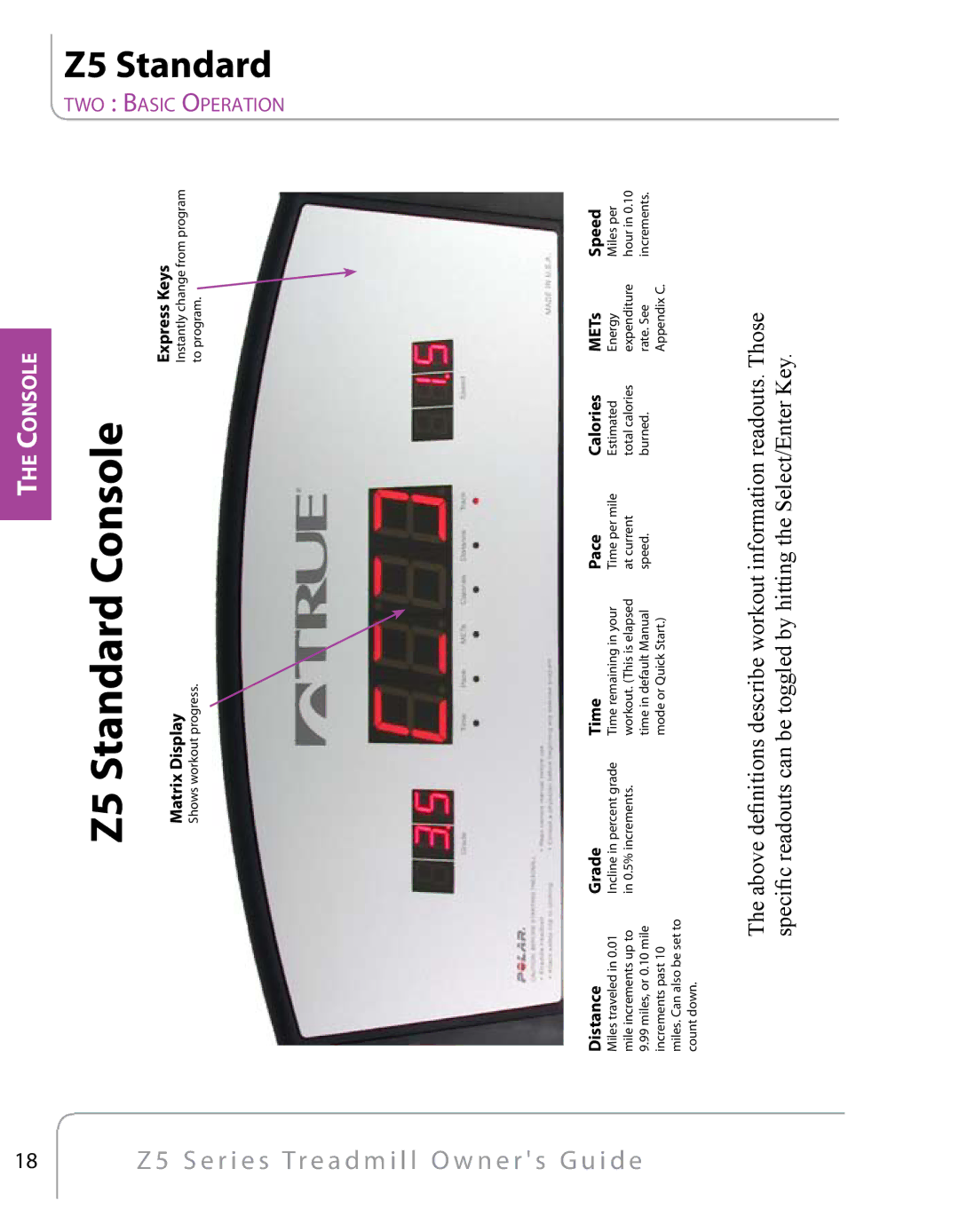 True Fitness Z5 Series manual Z5 Standard Console 