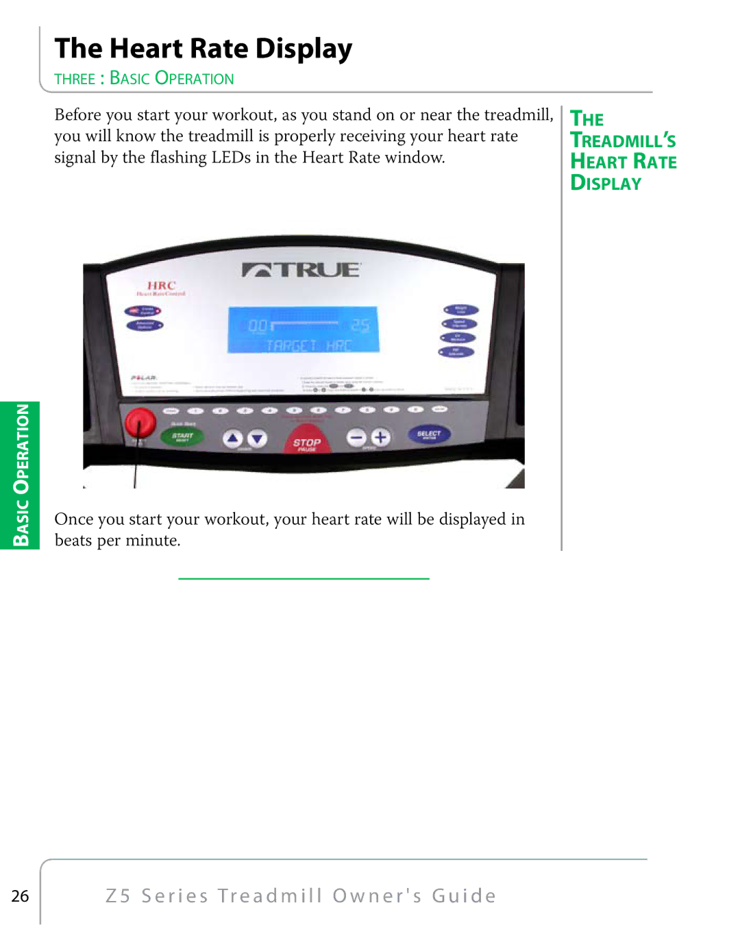 True Fitness Z5 Series manual Heart Rate Display 