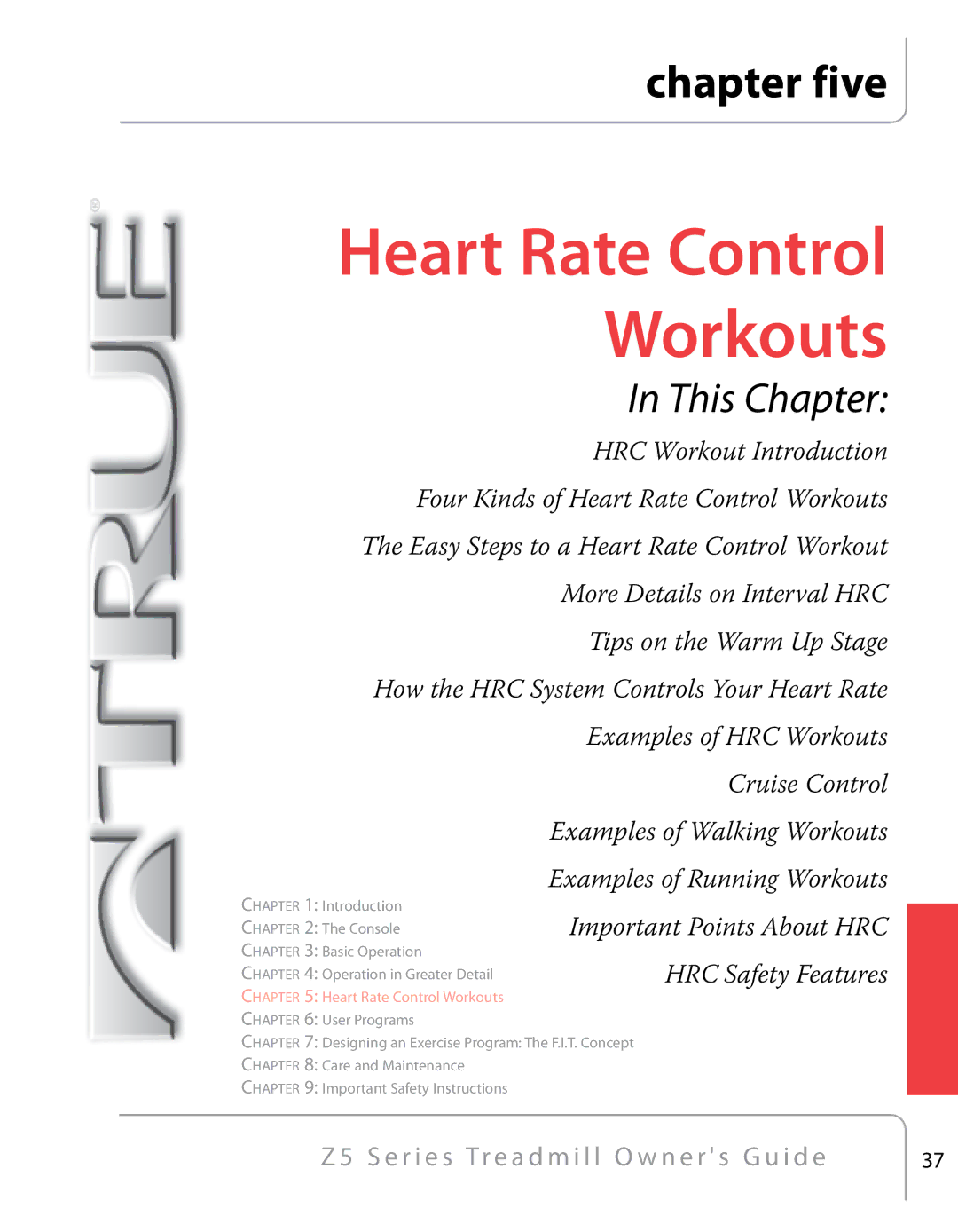 True Fitness Z5 Series manual Heart Rate Control Workouts 