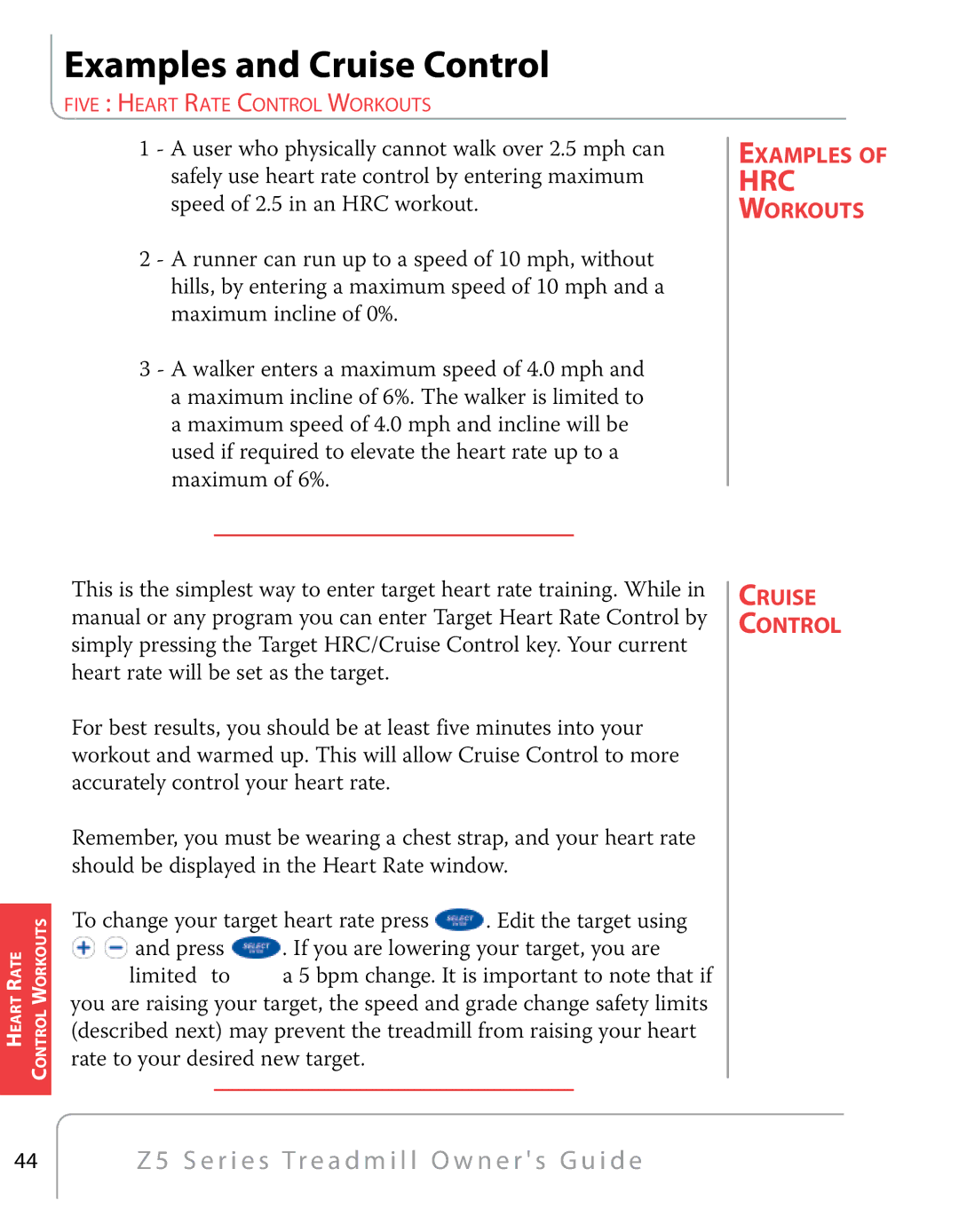 True Fitness Z5 Series manual Examples and Cruise Control 