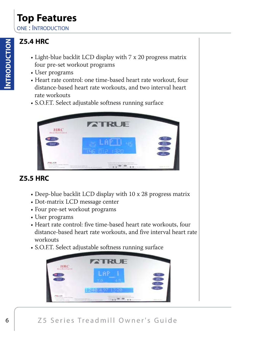 True Fitness Z5 Series manual Top Features, Z5.4 HRC 