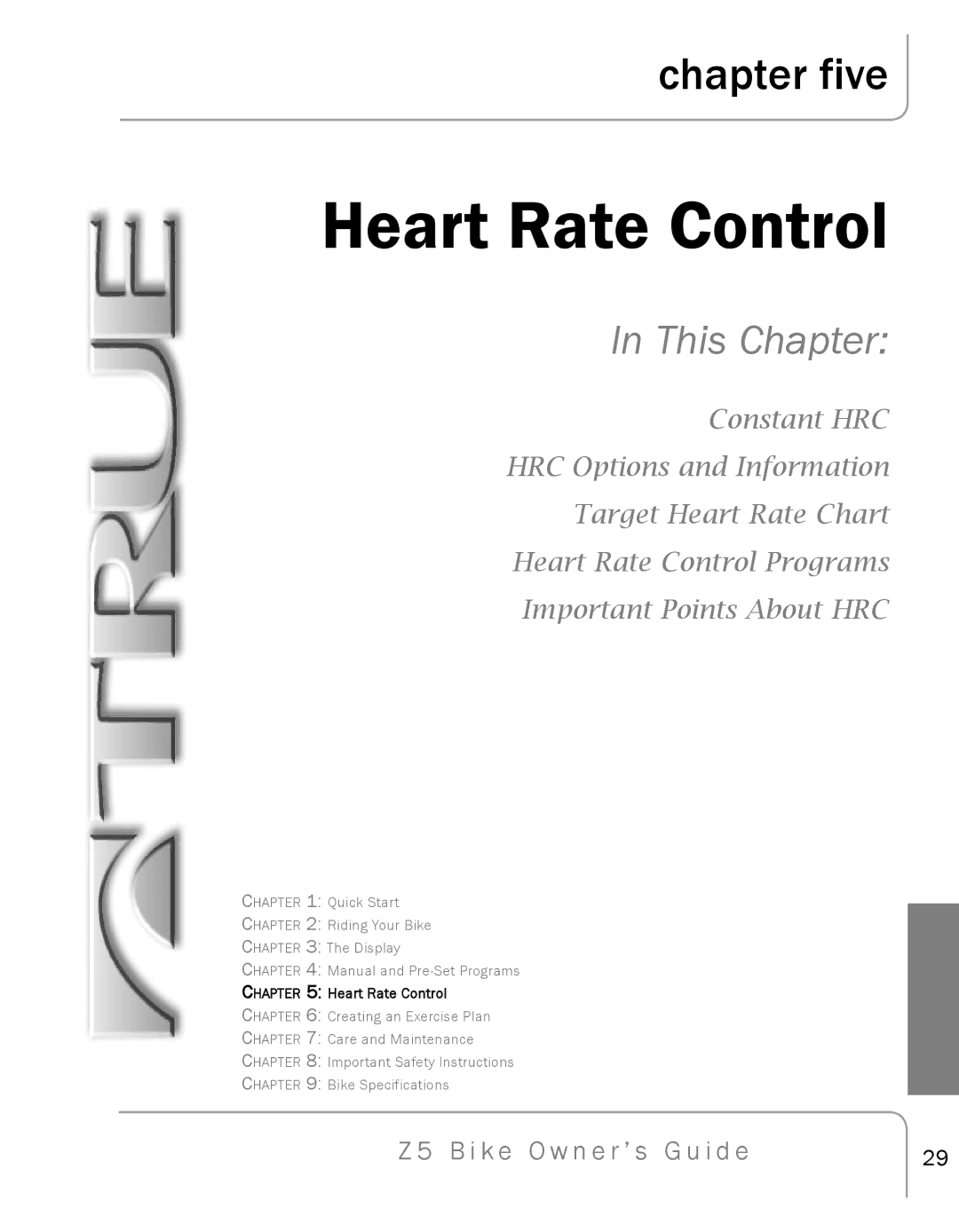 True Fitness Z5 manual Heart Rate Control 