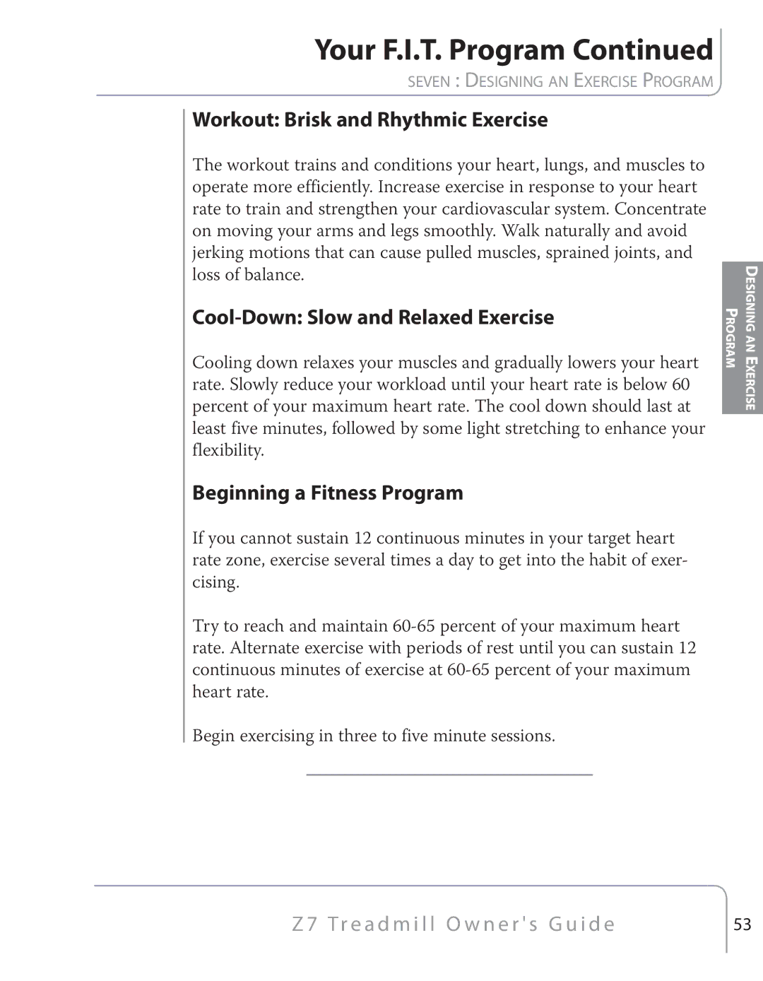 True Fitness Z7 Series manual Your F.I.T. Program 