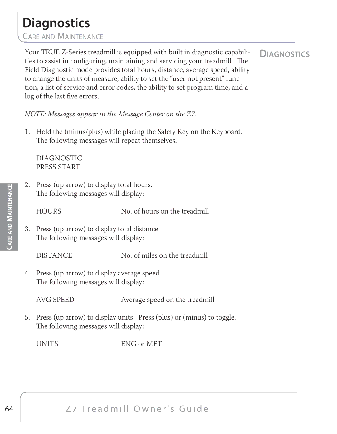 True Fitness Z7 Series manual Diagnostics 
